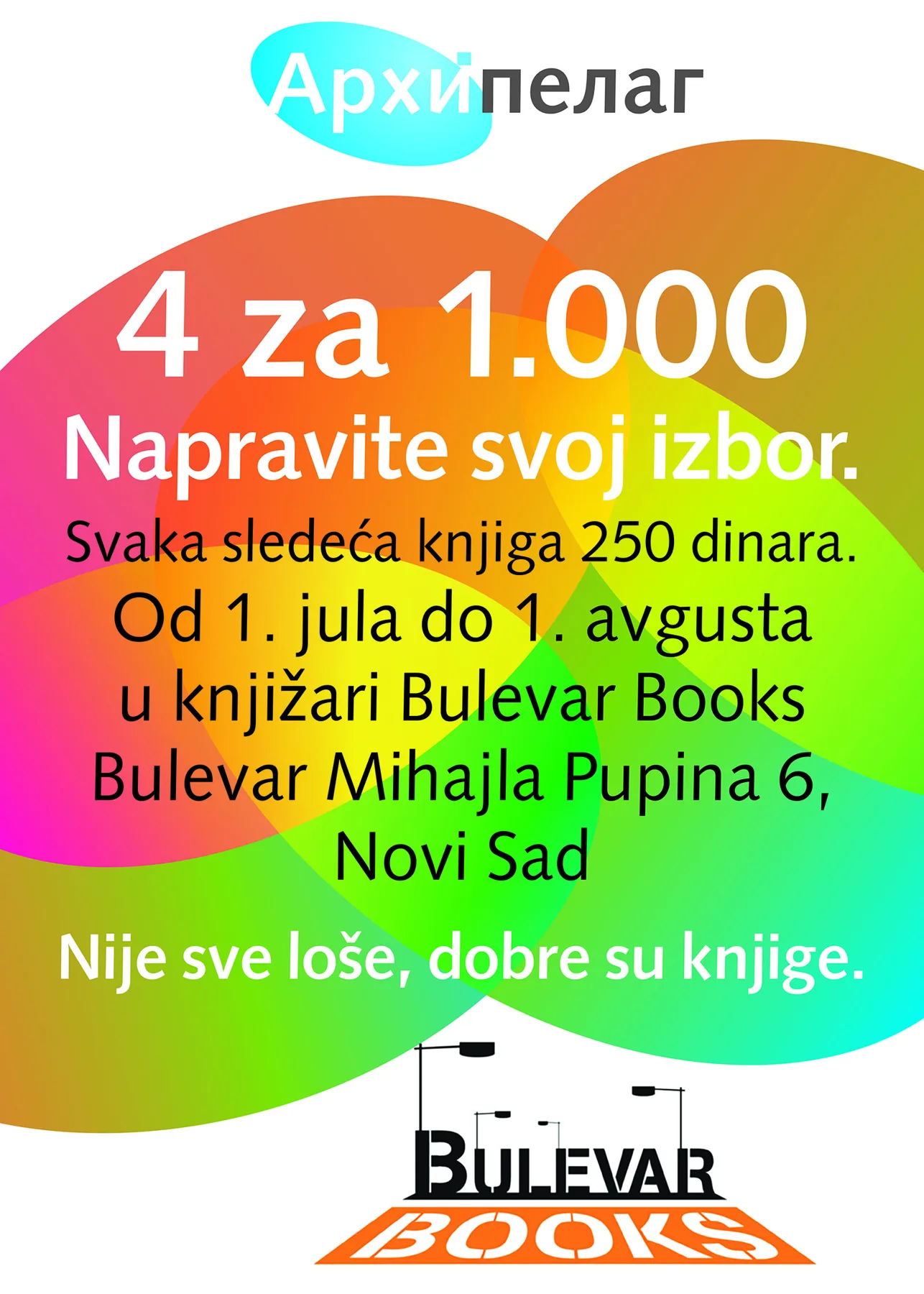 Ilustracija za tekst Nastavak specijalne akcije Arhipelaga 4 za 1.000: Napravite svoj izbor u knjižari Bulevar Books u Novom Sadu